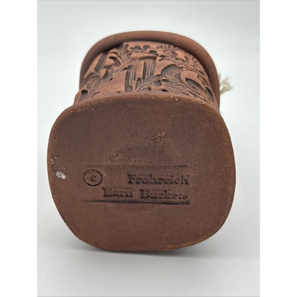 Frohreich Barn Buckets Pottery Vase Red Clay Stamped Design 3"W X 7"H - Picture 6 of 8